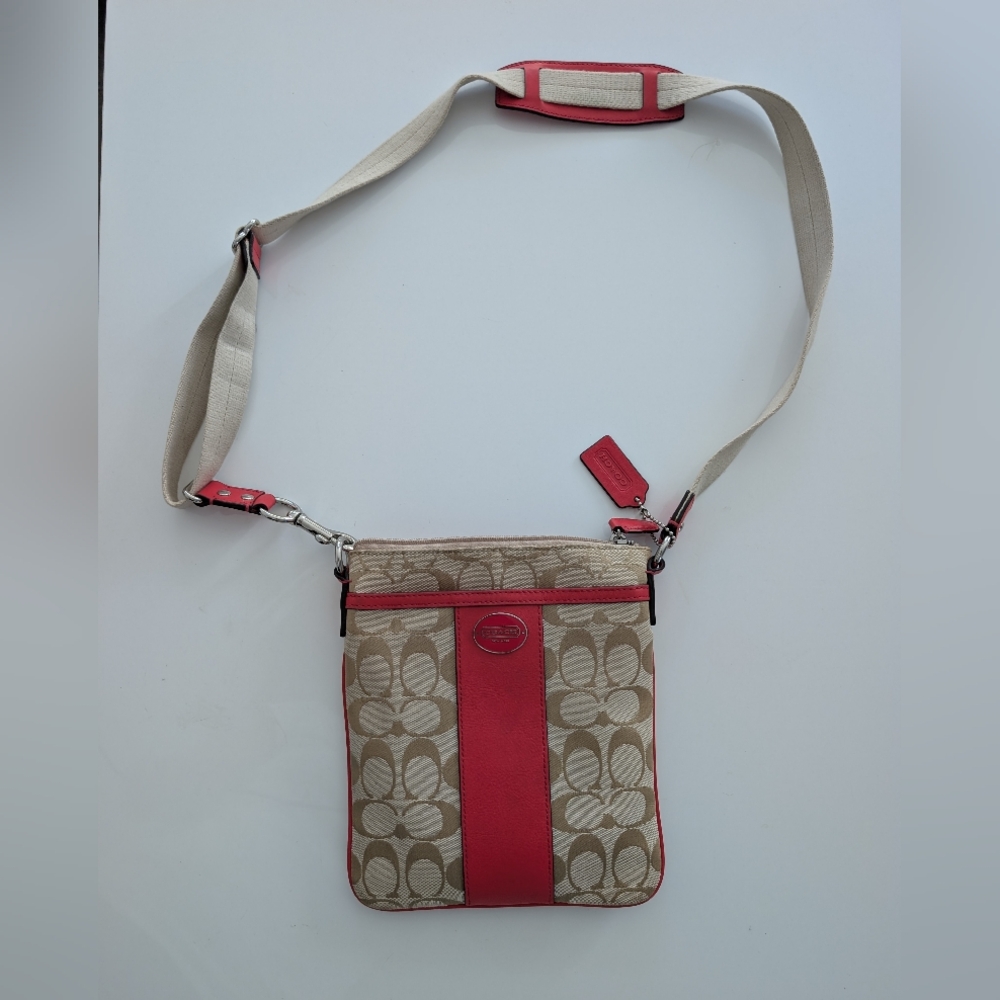 Coach Tan and Coral Crossbody Bag